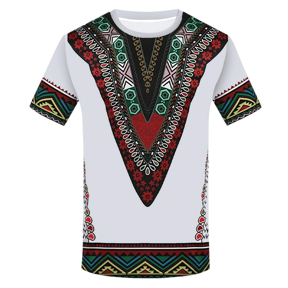 Dashiki Shirt Men - Herren-T-Shirt mit afrikanischem Dashiki-Tribal-Print, 3D-Ethno-Muster, Rundhalsausschnitt,